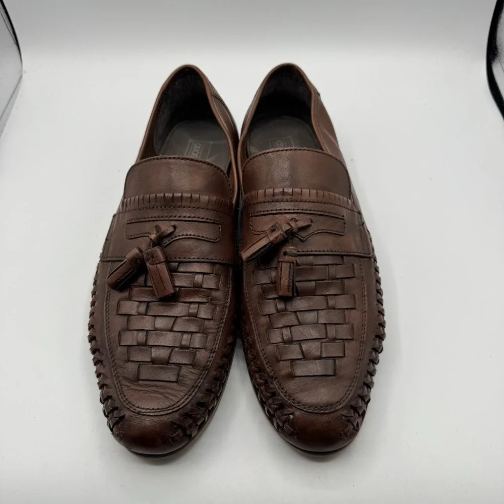 ASOS Brown Woven Leather Tassel Loafers Men's 9.5 D Slip On Huarache Shoes